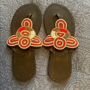 Elegant Beaded Sandals - Black and Red